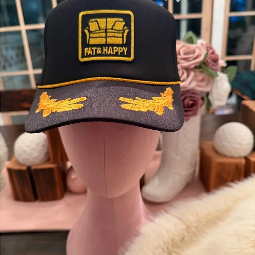 NWT Custom Made Fat & Happy Black and Yellow Otto Trucker Hat
